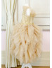 Gold Lace Ruffle Tulle Beaded Flower Girl Dress Gold Lace Ruffle Tulle Beaded Flower Girl Dress
